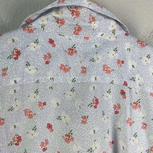 LL Bean Shirt Womens Large Petite Blue Floral Wrinkle Free Button Up 3/4 Sleeve - Picture 9 of 9